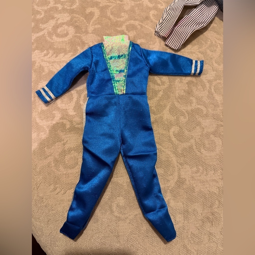 Vintage 1980s Ken Doll Blue Marching Band Jumpsuit with Green Accents